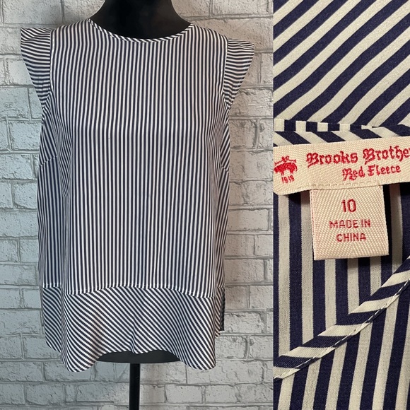 Brooks Brothers Tops - EUC- Brooks Brothers Silk Capped Sleeve, Peplum Blouse - Blue/White- 10